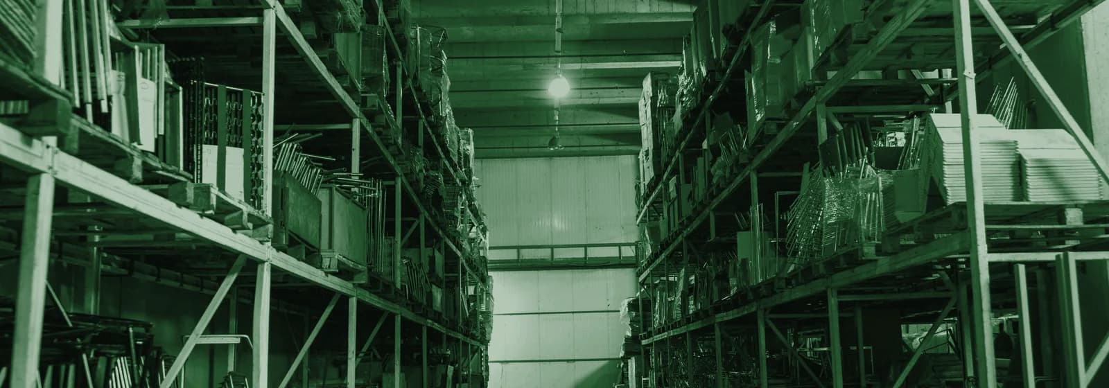 Racking and pallets down a warehouse aisle